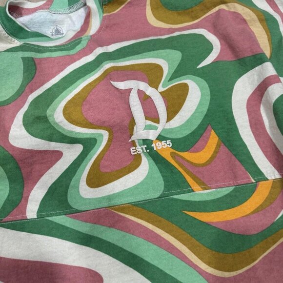 DISNEY  SWIRL PINK, GREEN, WHITE, & ORANGE SPIRIT JERSEY:  Medium M - Picture 3 of 7